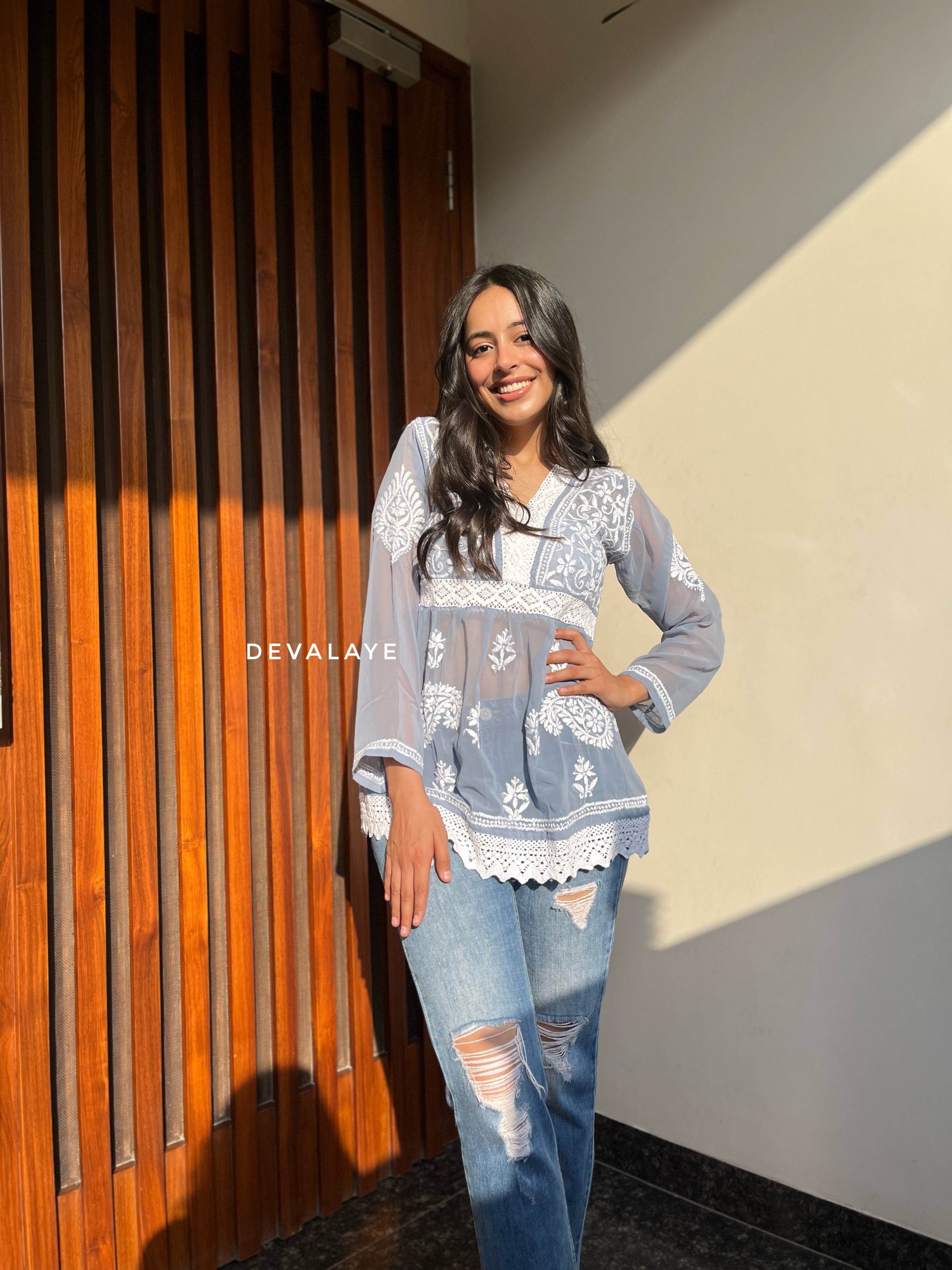 Lace Top Blue Grey Paisley