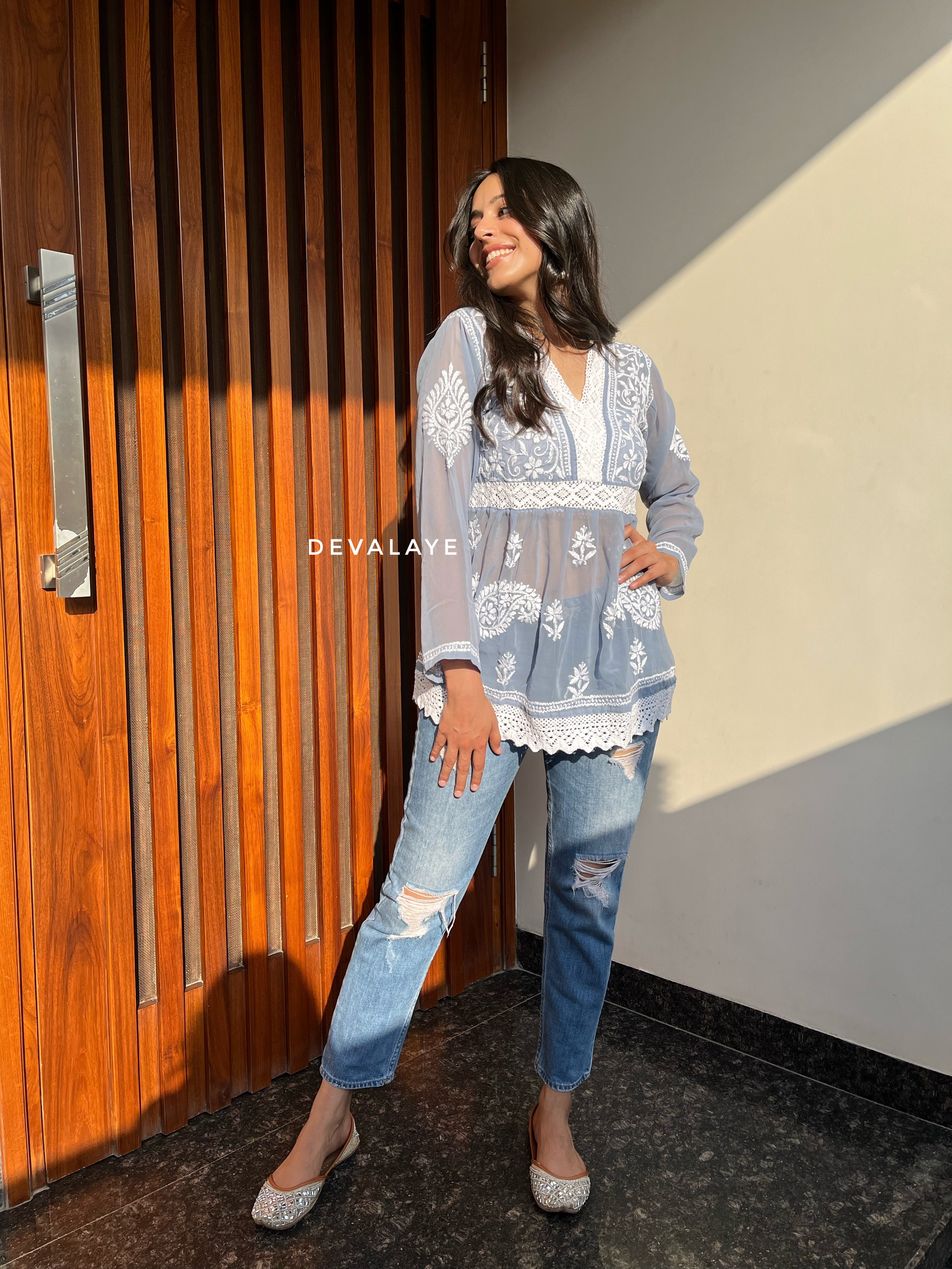 Lace Top Blue Grey Paisley